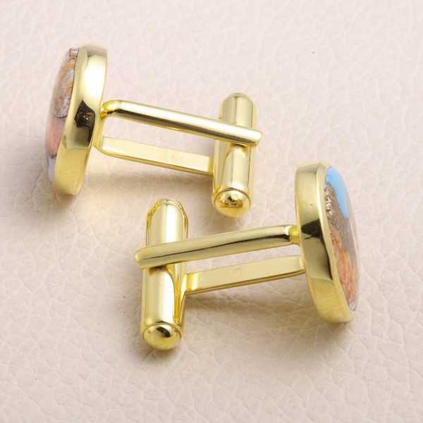 Gold Plated Sterling Silver Orange Spine Oyster Turquoise Cufflink for Men