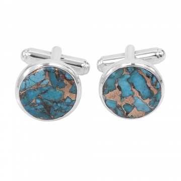 Sterling Silver Blue Copper Turquoise Cufflink for Men