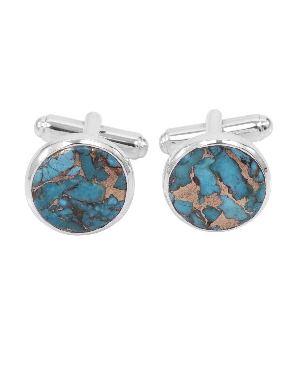 Sterling Silver Blue Copper Turquoise Cufflink for Men