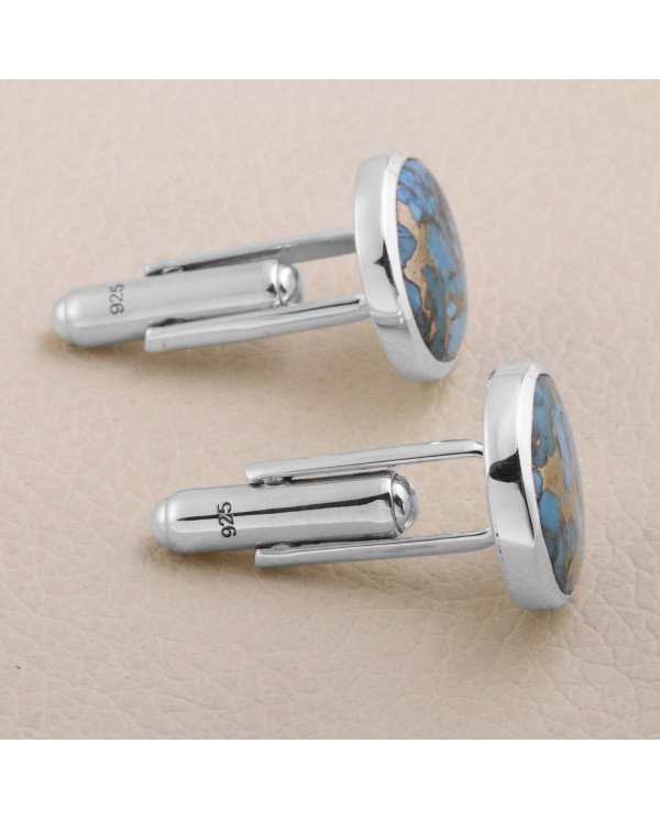 Sterling Silver Blue Copper Turquoise Cufflink for Men
