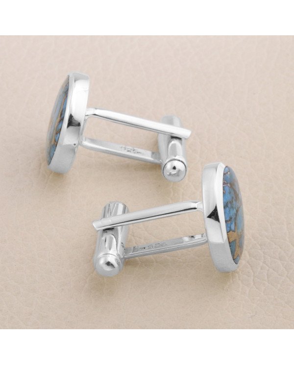 Sterling Silver Blue Copper Turquoise Cufflink for Men
