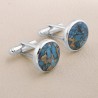 Sterling Silver Blue Copper Turquoise Cufflink for Men
