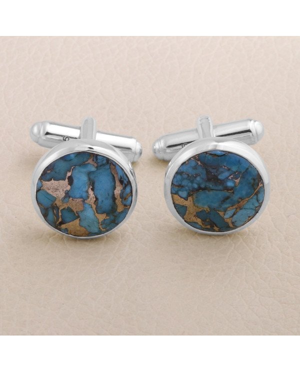 Sterling Silver Blue Copper Turquoise Cufflink for Men