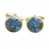 18K Gold Over Silver Blue Copper Turquoise Cufflink for Men