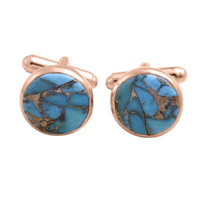 Blue Copper Turquoise Rose Gold Plated Sterling SIlver Cufflink for Men