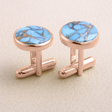 Blue Copper Turquoise Rose Gold Plated Sterling SIlver Cufflink for Men