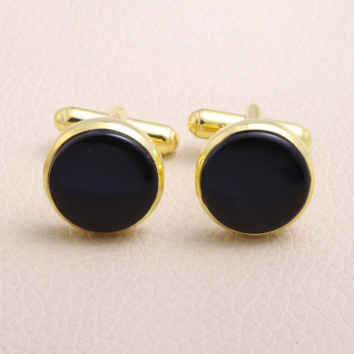 Sterling Silver Black Spinel 18k Gold Plated Cufflink for Men