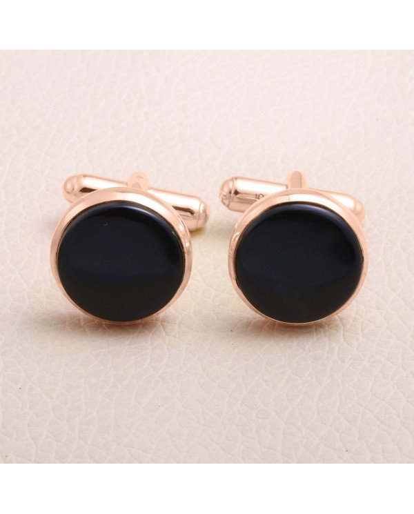 Black Spinel Cufflink for Men Rose Gold Plated Sterling Silver Cufflinks