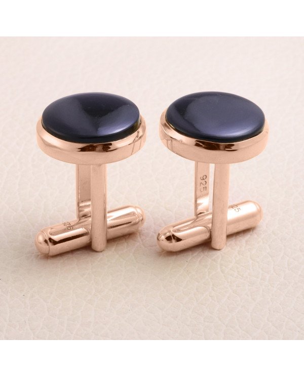 Black Spinel Cufflink for Men Rose Gold Plated Sterling Silver Cufflinks