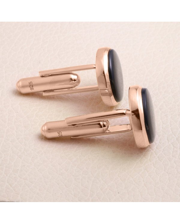 Black Spinel Cufflink for Men Rose Gold Plated Sterling Silver Cufflinks