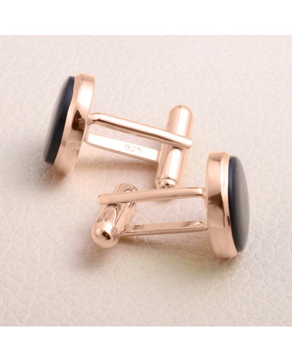 Black Spinel Cufflink for Men Rose Gold Plated Sterling Silver Cufflinks