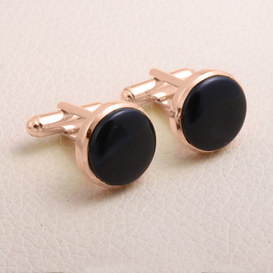 Black Spinel Cufflink for Men Rose Gold Plated Sterling Silver Cufflinks