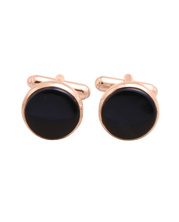 Black Spinel Cufflink for Men Rose Gold Plated Sterling Silver Cufflinks