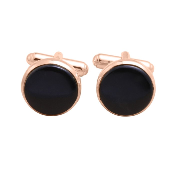 Black Spinel Cufflink for Men Rose Gold Plated Sterling Silver Cufflinks
