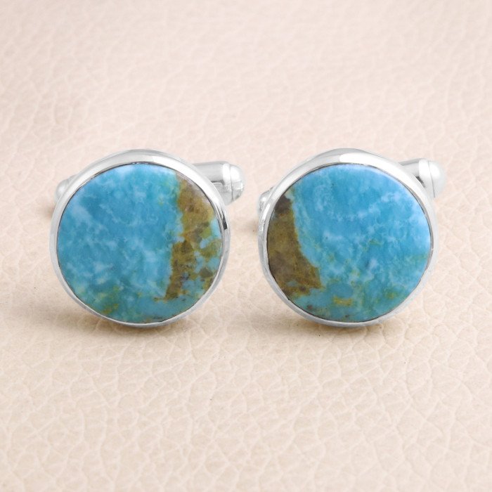 Blue Turquoise 925 Sterling Silver Cufflink for Men