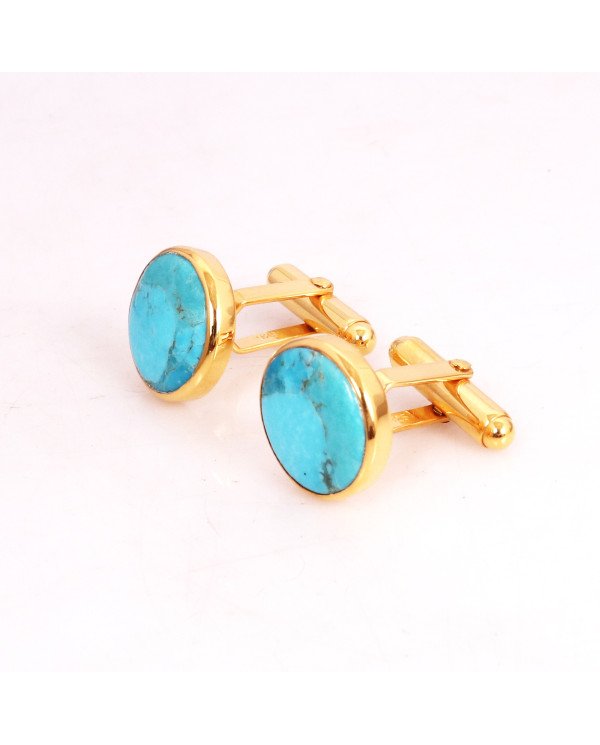 Blue Kingman Turquoise 18k Gold Over Silver Cufflinks