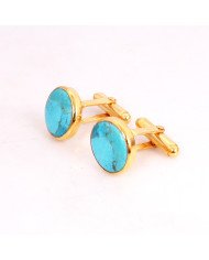 Blue Kingman Turquoise 18k Gold Over Silver Cufflinks