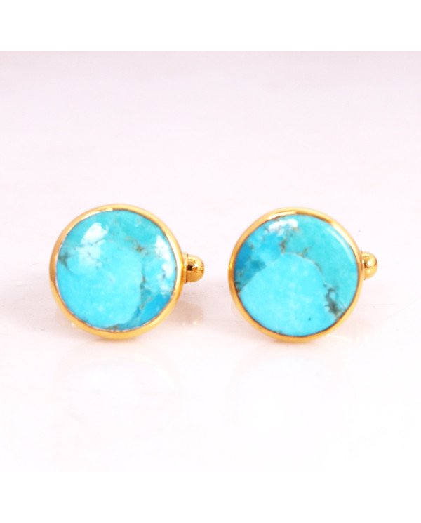 Blue Kingman Turquoise 18k Gold Over Silver Cufflinks