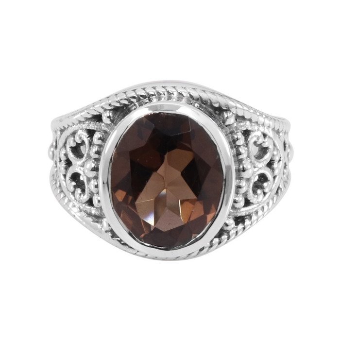 Smoky Quartz 925 Sterling Silver Statement Ring