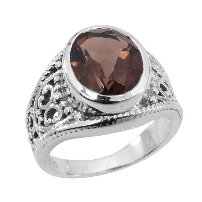 Smoky Quartz 925 Sterling Silver Statement Ring