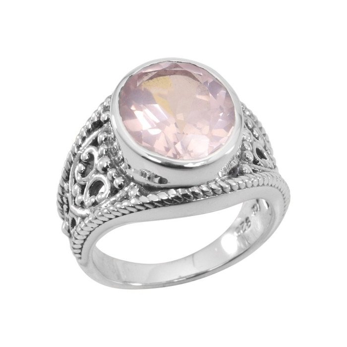 Rose Quartz Gemstone Ring 925 Sterling Silver Ring