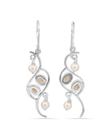 Citrine and Pearl 925 Sterling Silver Dangle Drop Earring