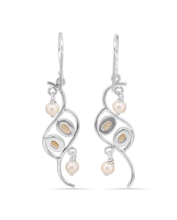 Citrine and Pearl 925 Sterling Silver Dangle Drop Earring