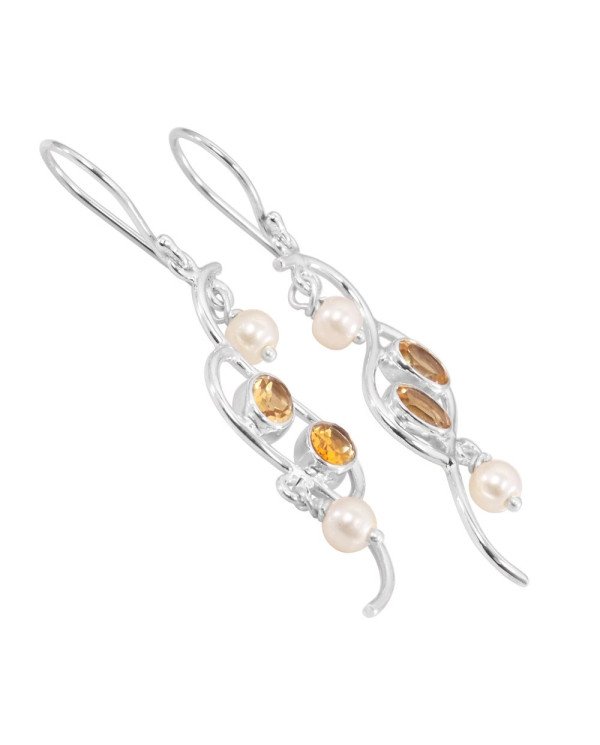 Citrine and Pearl 925 Sterling Silver Dangle Drop Earring