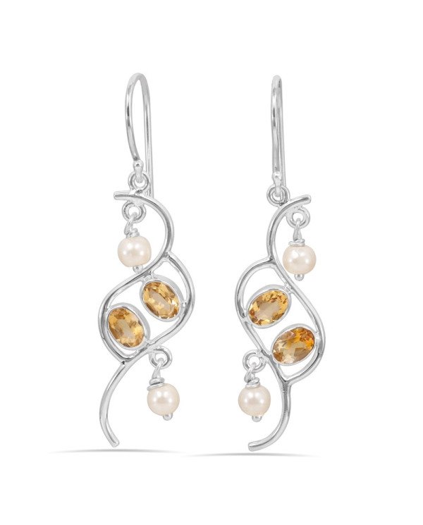 Citrine and Pearl 925 Sterling Silver Dangle Drop Earring