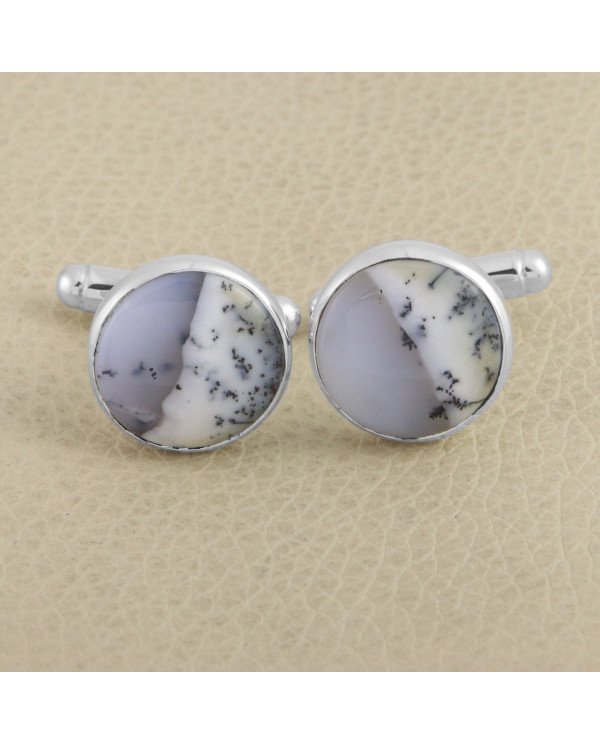 925 Sterling Silver Dendrite Opal Cufflink for Men