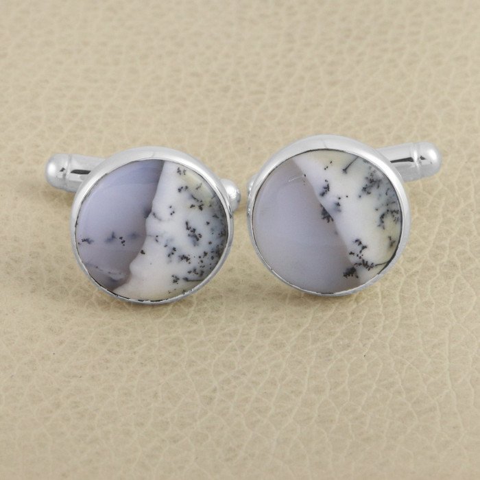 925 Sterling Silver Dendrite Opal Cufflink for Men