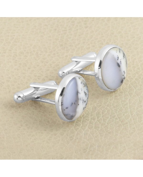 925 Sterling Silver Dendrite Opal Cufflink for Men