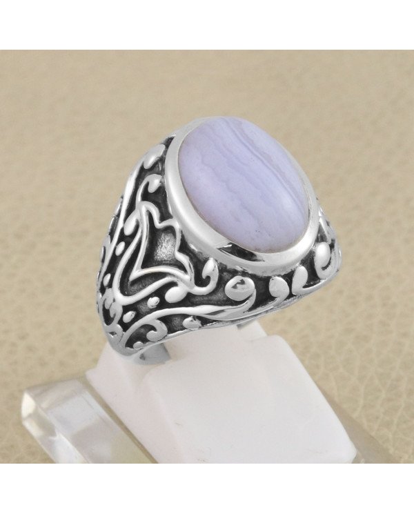 Blue Lace Agate Ring 925 Sterling Silver Gemstone Ring