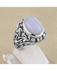 Blue Lace Agate Ring 925 Sterling Silver Gemstone Ring
