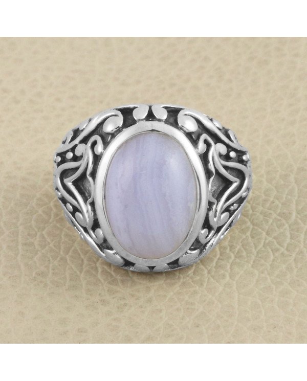Blue Lace Agate Ring 925 Sterling Silver Gemstone Ring