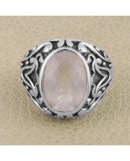 Pink Rose Quartz Gemstone 925 Sterling Silver Ring
