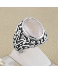 Pink Rose Quartz Gemstone 925 Sterling Silver Ring