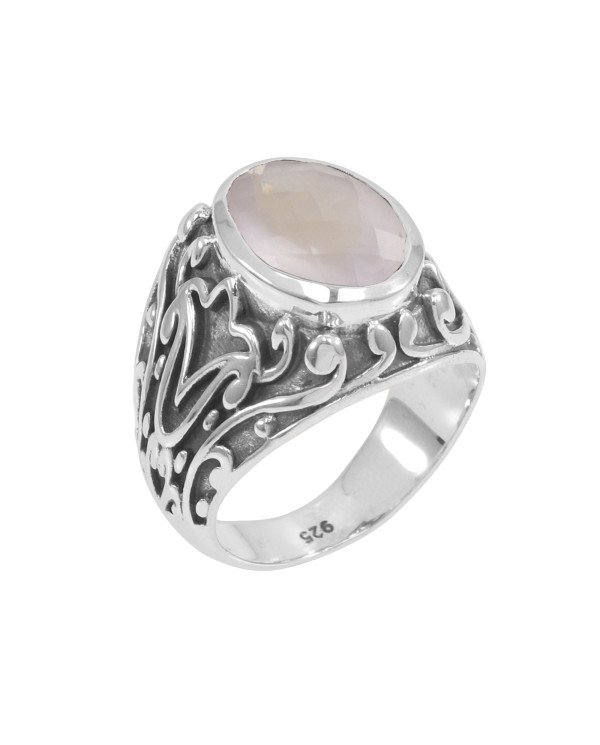 Pink Rose Quartz Gemstone 925 Sterling Silver Ring