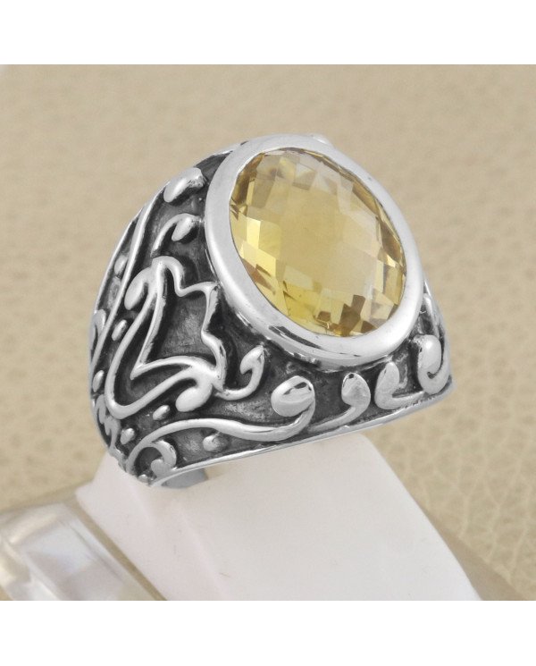 925 Sterling Silver Citrine Gemstone Statement Ring