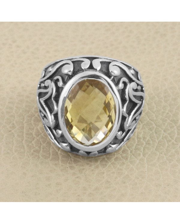 925 Sterling Silver Citrine Gemstone Statement Ring