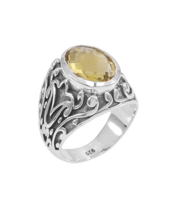 925 Sterling Silver Citrine Gemstone Statement Ring