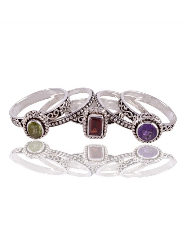 Amethyst Garnet and Peridot Stackable Ring 925 Sterling Silver Ring