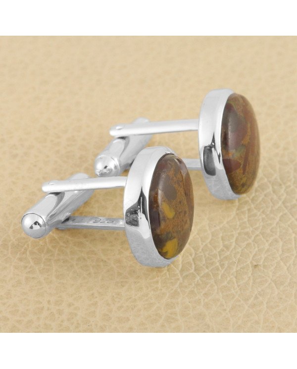 Fruit Jasper Cufflinks 925 Sterling Silver Cufflinks for Men