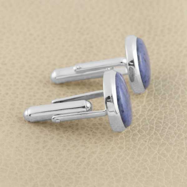 Dumortirite Cufflinks 925 Sterling Silver Cufflinks for Men