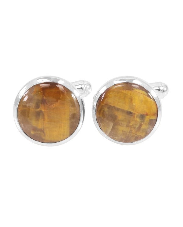 Yellow Pietersite Cufflinks 925 Sterling Silver Cufflinks for Men