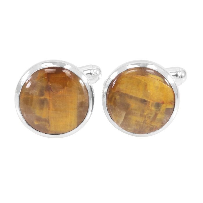 Yellow Pietersite Cufflinks 925 Sterling Silver Cufflinks for Men