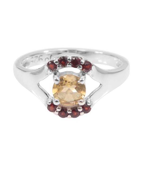 Citrine and Garnet Gemstone Sterling Silver Engagement Ring