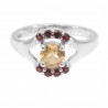 Citrine and Garnet Gemstone Sterling Silver Engagement Ring