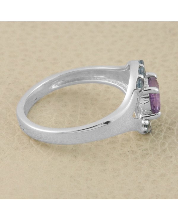 Amethyst and Blue Topaz Gemstone Silver Ring at wholesale Price