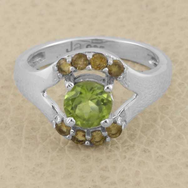 Peridot and Citrine Gemstone Sterling Silver Engagement Ring